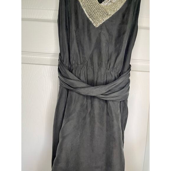 Theory Black Silk Semi Formal Dress Size 0 Beaded Neckline New‎ Year's Eve - Picture 3 of 10